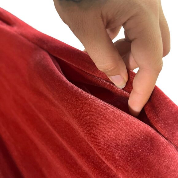 Vintage 60s Red Orange Velour Short Sleeve Full Length House Dress Medium - Picture 6 of 10